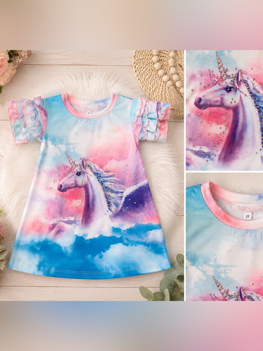 Baby Sara Girl’s unicorn dress pink blue tie dye size 2t
